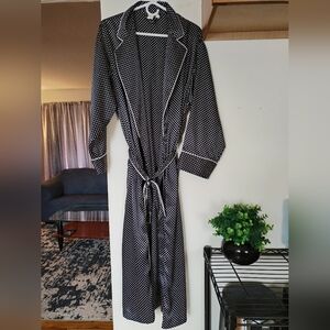 Victoria's Secret Black and White Polka Dot Satin Robe